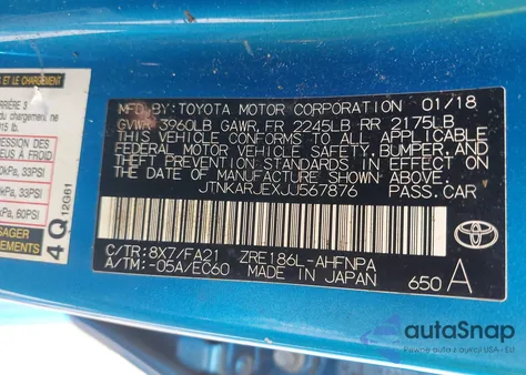 2018 Toyota Corolla Im z USA, uszkodzony, nr VIN JTNKARJEXJJ567876